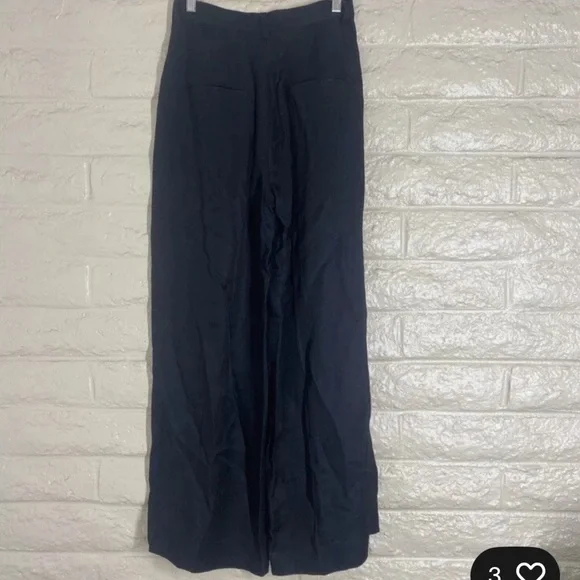 Anine Bing Carla Pleated Twill Wide Leg Trousers Pants Linen Blend Black Size 34 - Picture 12 of 13